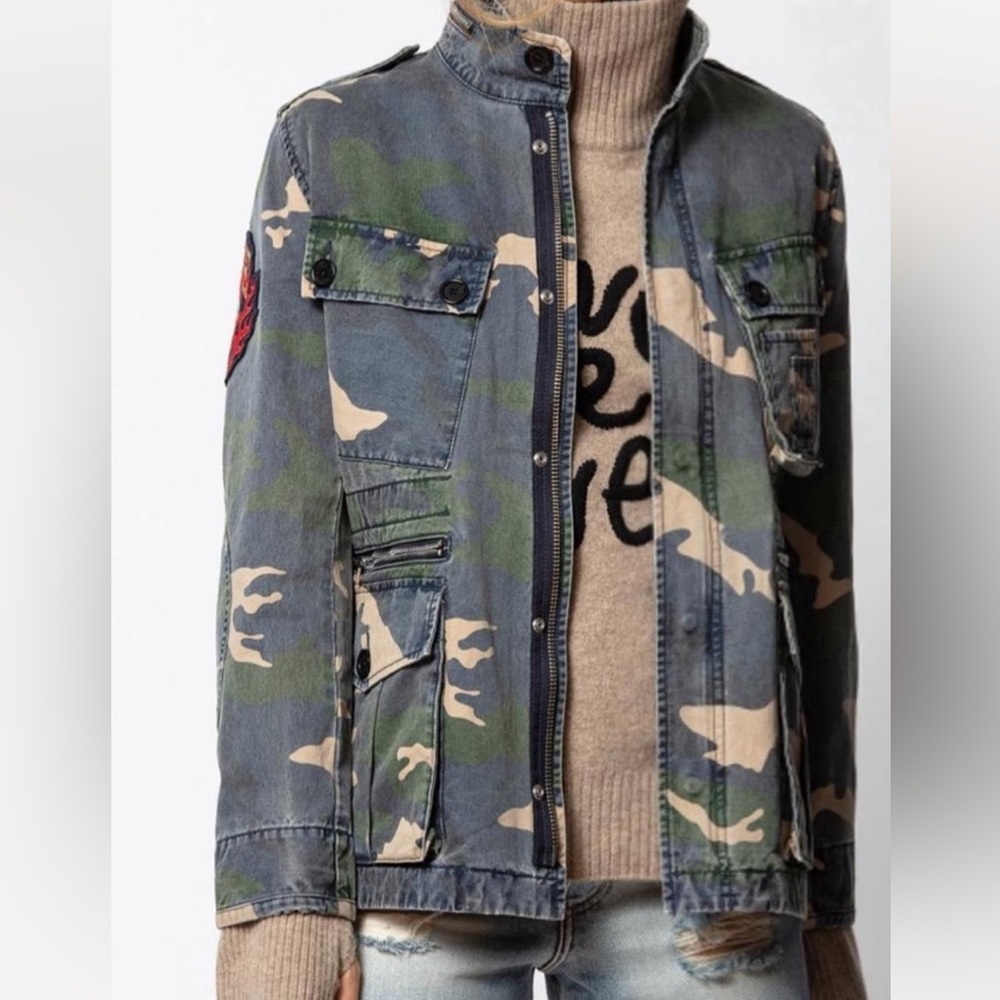 Zadig & Voltaire Kola Camou Military Field Jacket Skull Patch Size S - Picture 5 of 8